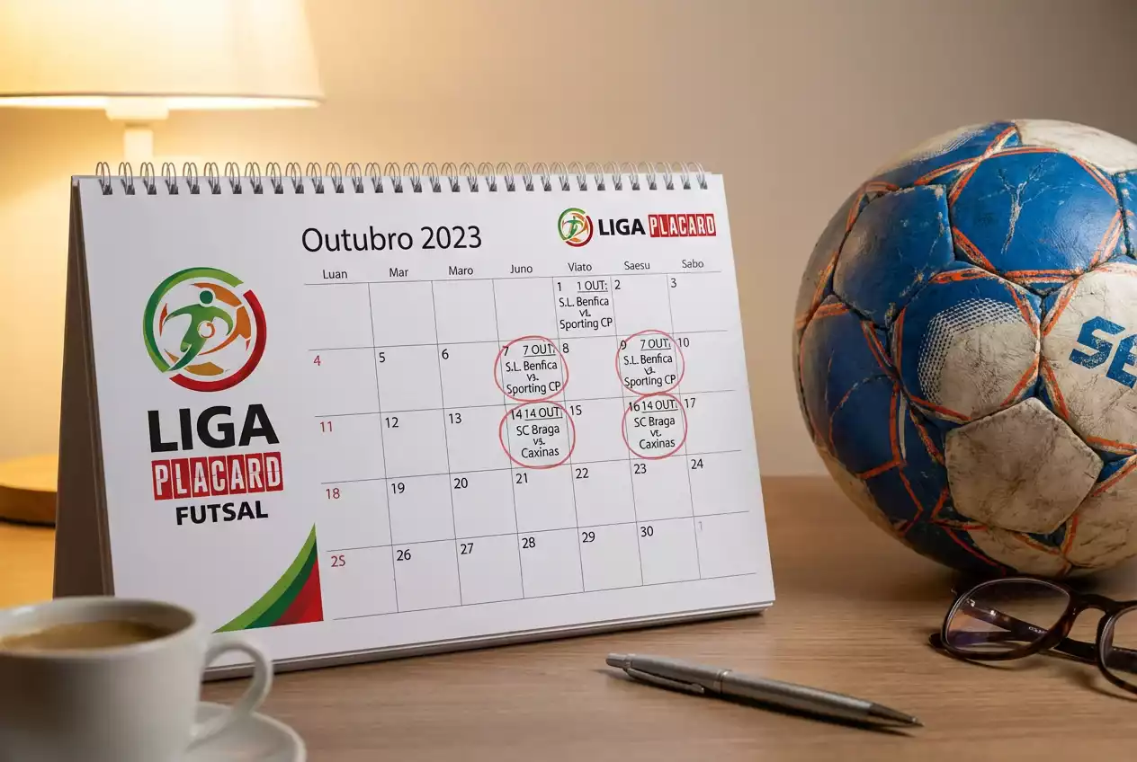 Calendário desportivo com datas da temporada de futsal português